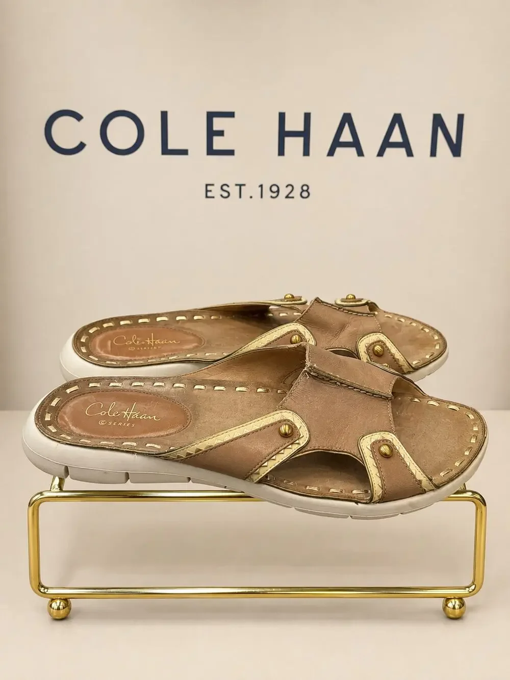 Cole Haan Leather Slide Sandals Beige Cream Women’s 6.5B D21602